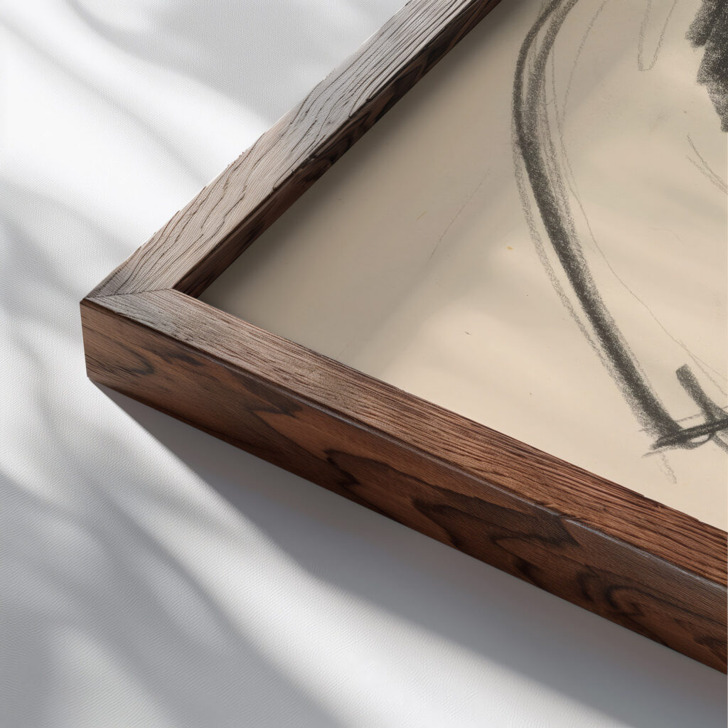 Study of a woman with a bowed head 1938 Mikulas Galanda close up dark wood mockup