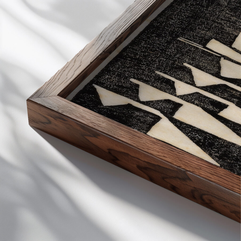 Stylized Sailboats 1915 Jacoba van Heemskerck close up dark wood mockup