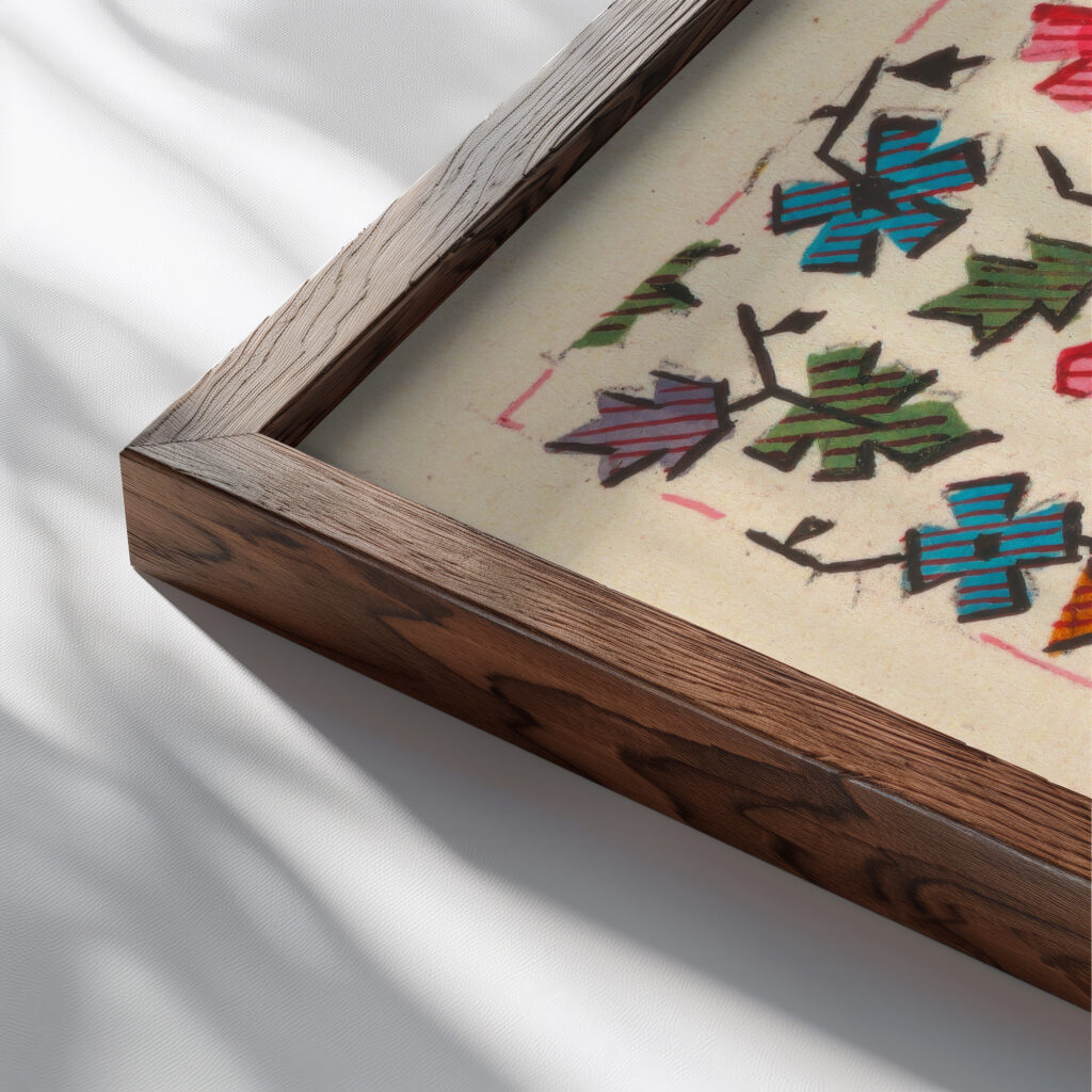 Stylized floral design for printed textile 1800–1818 Unknown close up dark wood mockup