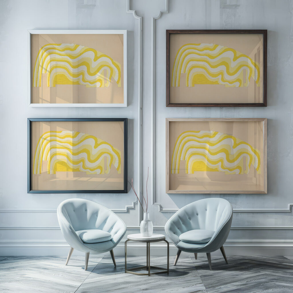 Suggested treatments of Auditorium for Theatre and Concert Hall New York Worlds Fair 1938 Winold Reiss framed posters mockup