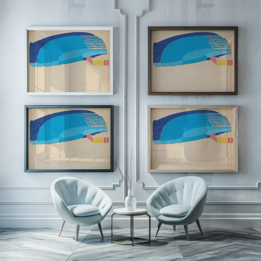 Suggested treatments of Auditorium for Theatre and Concert Hall New York Worlds Fair 1939. Sketch for Scheme A 1938 Winold Reiss framed posters mockup