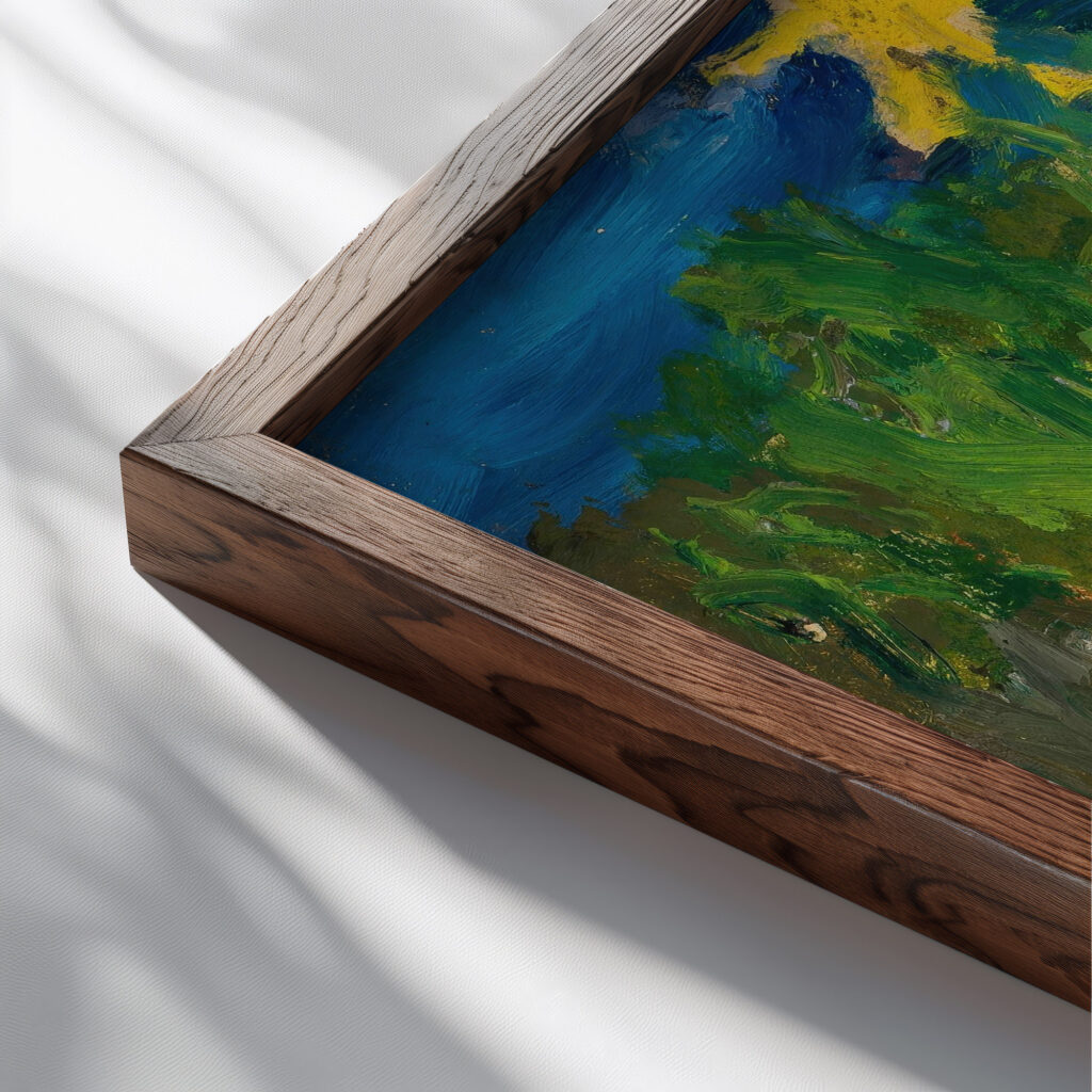 Sun over a garden 1908 Tadeusz Makowski close up dark wood mockup