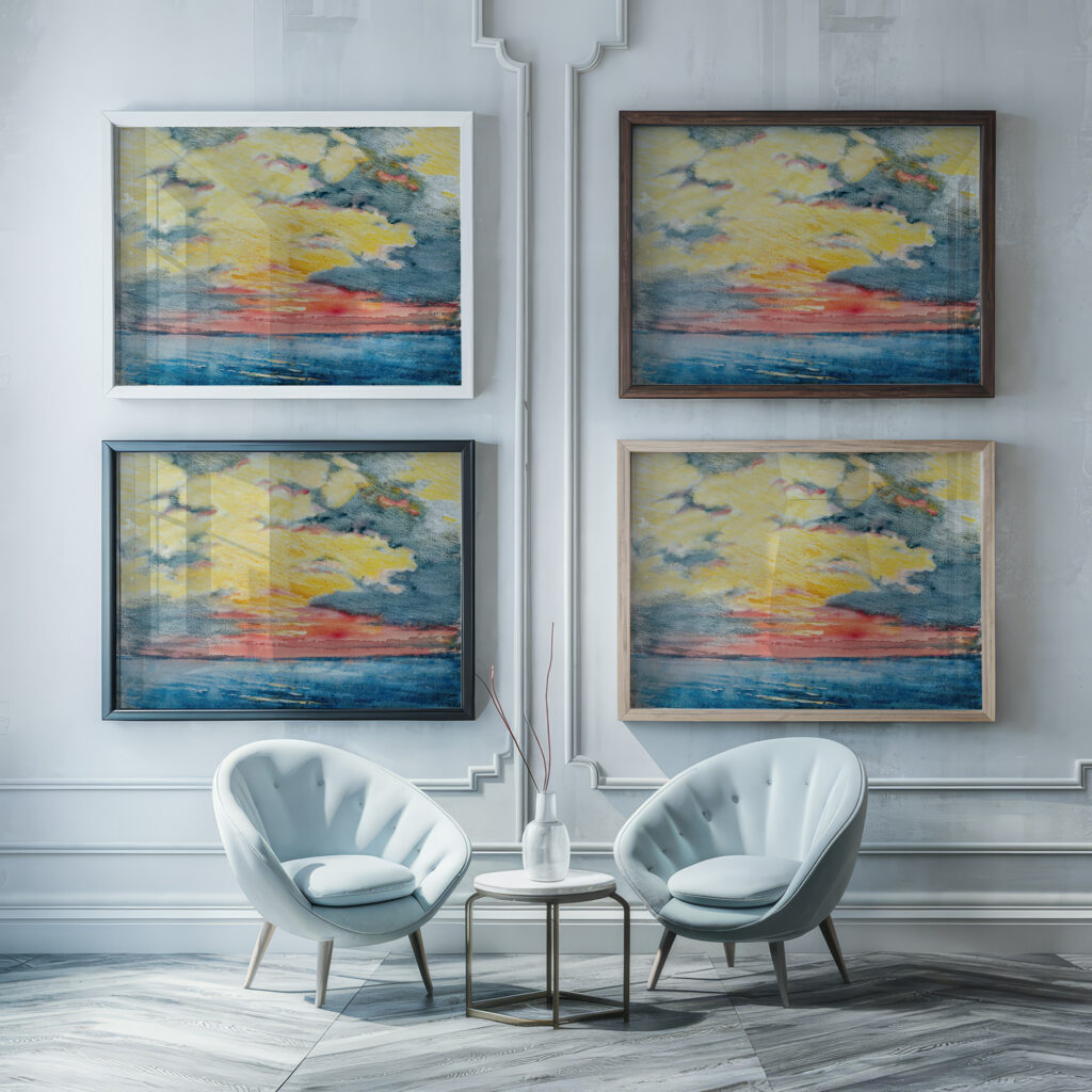 Sunset Acapulco circa 1912 Joseph Pennell framed posters mockup