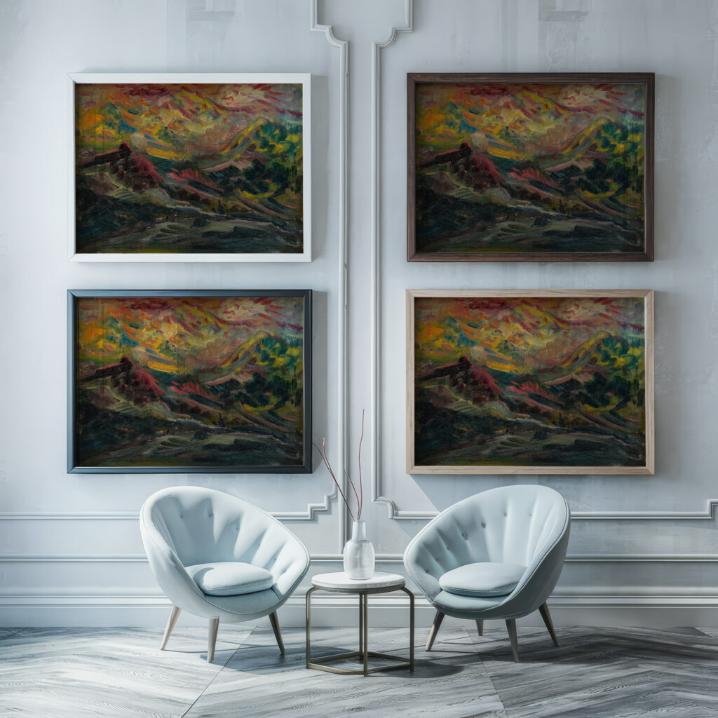 Sunset in the Mountains 1940–1944 Arnold Peter Weisz Kubincan framed posters mockup