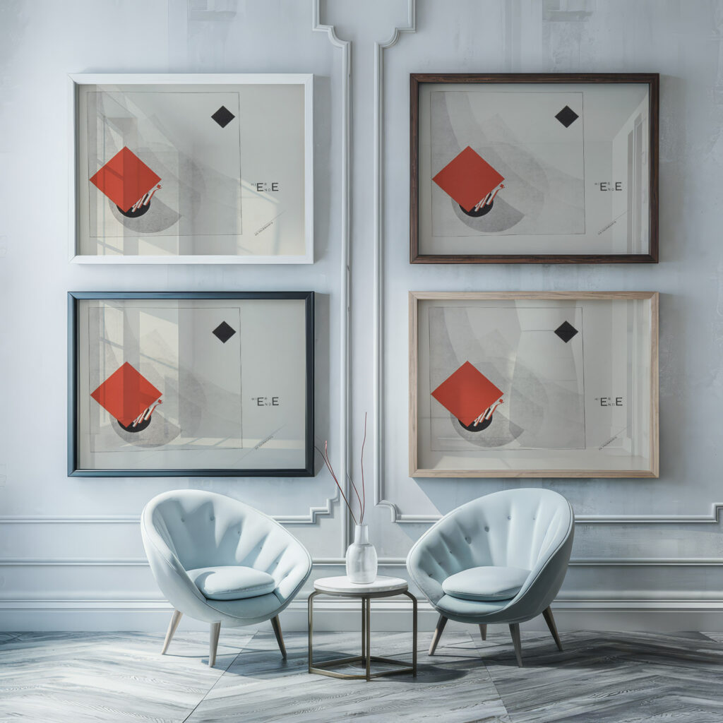 Suprematisch worden van tWee kWA drA ten in 6 konstrukties Pl. 1 1922 El Lissitzky framed posters mockup