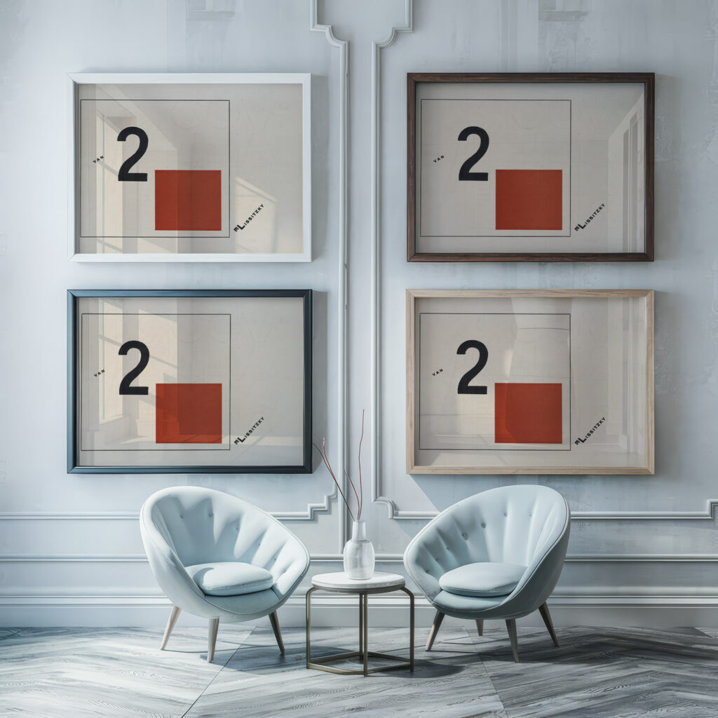 Suprematisch worden van tWee kWA drA ten in 6 konstrukties Pl. 2 1922 El Lissitzky framed posters mockup