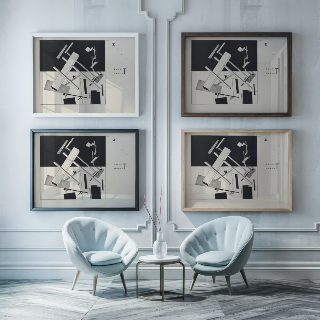 Suprematisch worden van tWee kWA drA ten in 6 konstrukties Pl. 6 1922 El Lissitzky framed posters mockup