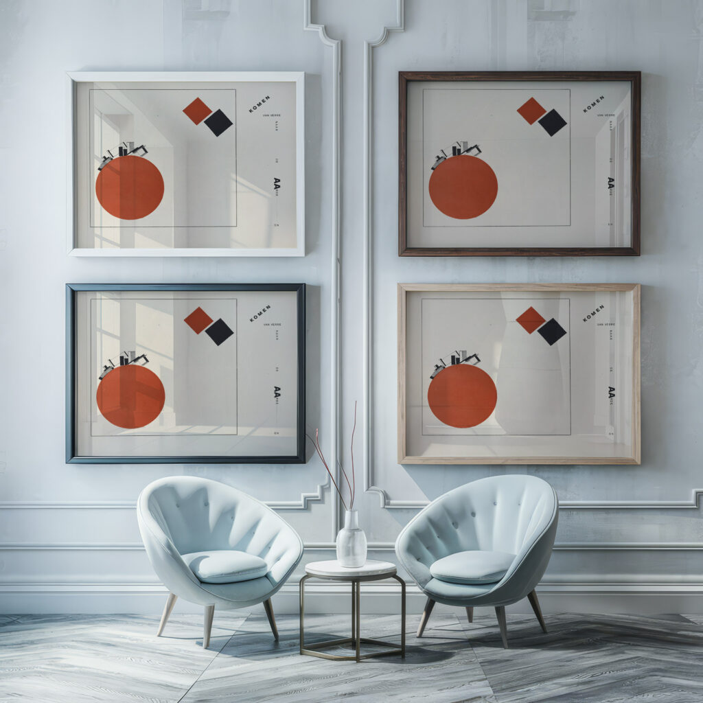 Suprematisch worden van tWee kWA drA ten in 6 konstrukties Pl. 8 1922 El Lissitzky framed posters mockup
