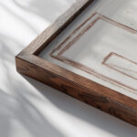 Swiatowid i chwalibog na swietym wzgorzu Praslowianie – rysunek dwustronny na odwrocie szkice obrazow abstrakcyjnych 1965 1969 Marian Kopf close up dark wood mockup