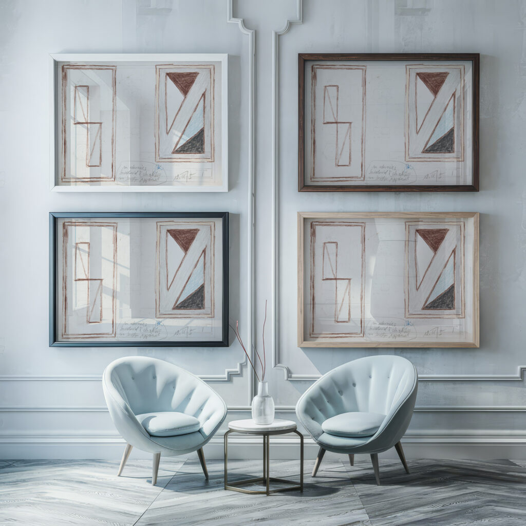 Swiatowid i chwalibog na swietym wzgorzu Praslowianie – rysunek dwustronny na odwrocie szkice obrazow abstrakcyjnych 1965 1969 Marian Kopf framed posters mockup