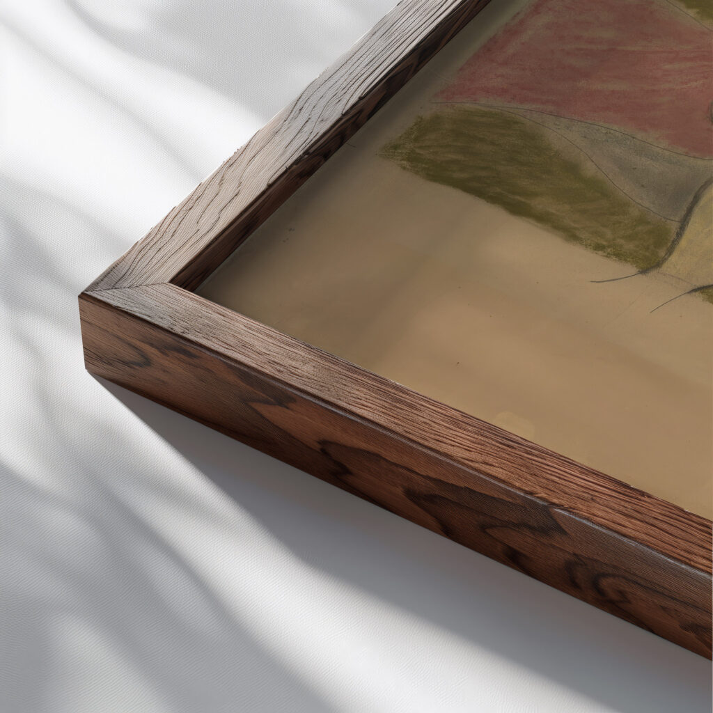 Swiety Franciszek. Projekt witraza do prezbiterium kosciola Franciszkanow w Krakowie 1897 Stanislaw Wyspianski 7 close up dark wood mockup