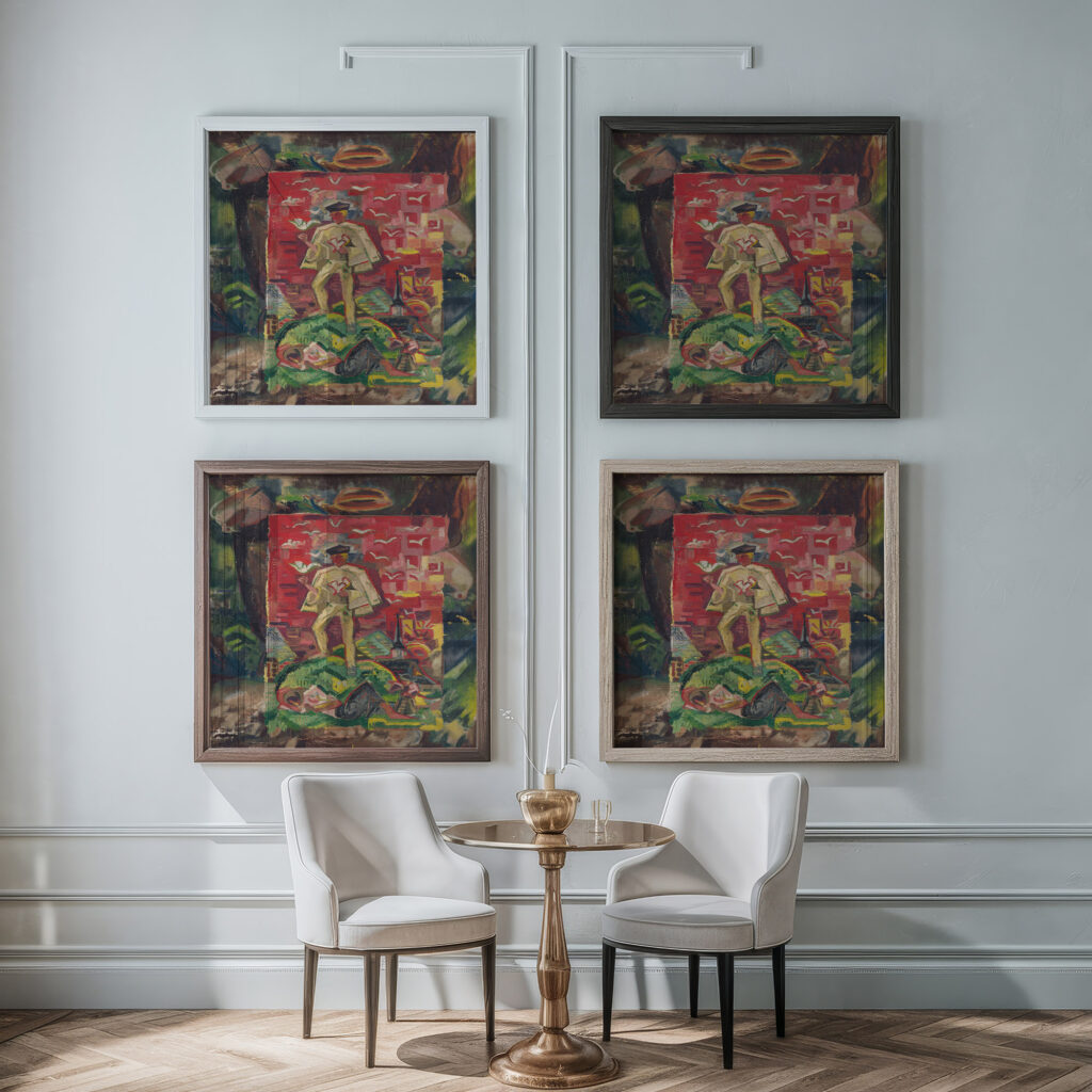 Symbolic Figure of a Man in a Folk Costume 1930 1935 Arnold Peter Weisz Kubincan framed posters mockup