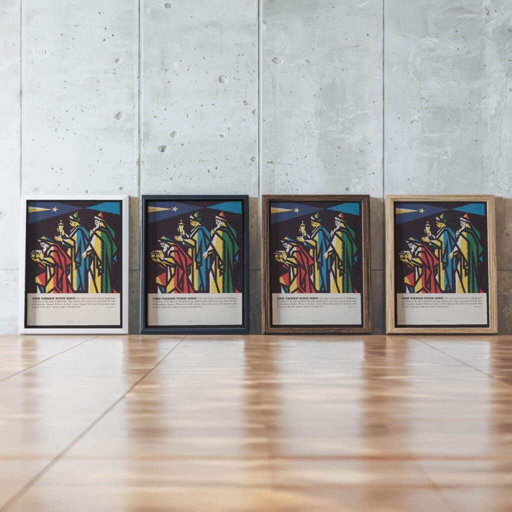The three wise men 1962 Binder topaz framed posters mockup
