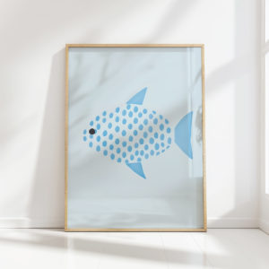 abstract blue fish art print for modern home decor