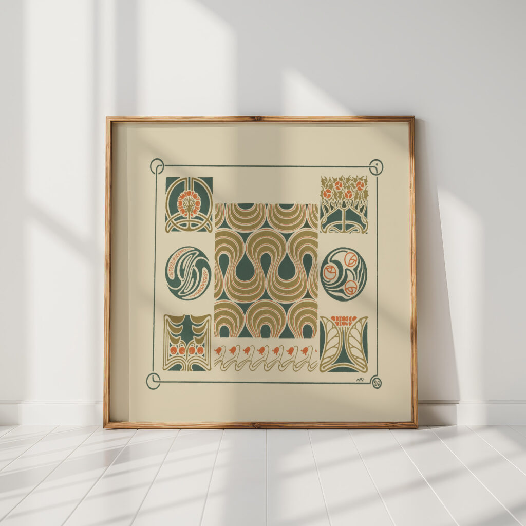 abstract design based on flower buds berries tulips 1900 maurice pillard verneuil high quality print