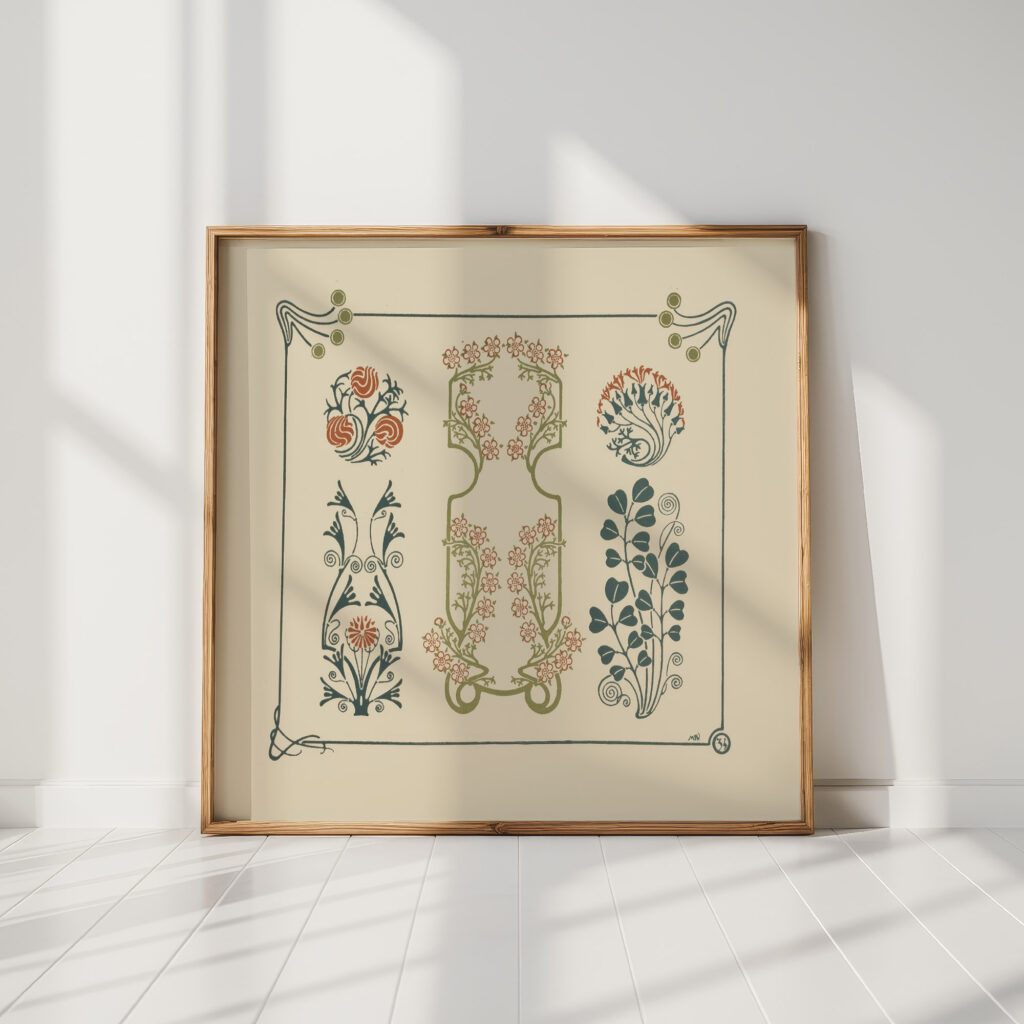 abstract design based on tiny leaves on stems 1900 maurice pillard verneuil high quality print 2