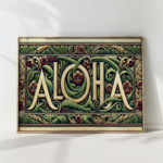 aloha decorative typography art print with florals