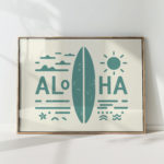 aloha surfboard sunshine tropical island print