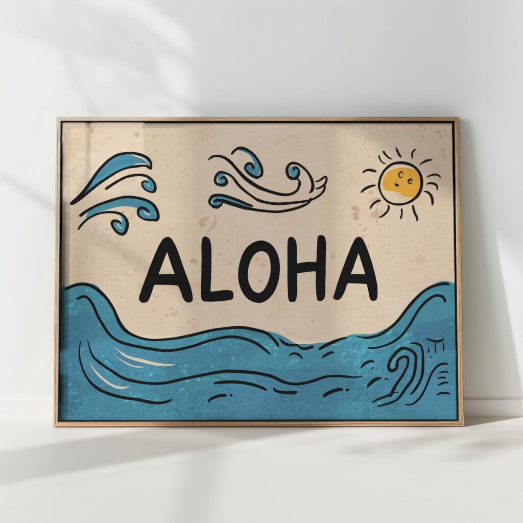 aloha typography print tropical beach sun poster