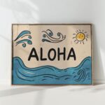 aloha typography print tropical beach sun poster