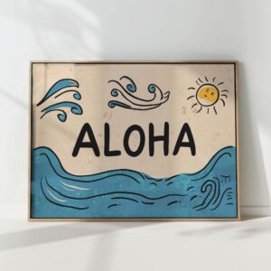 aloha typography print tropical beach sun poster