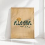 aloha typography print with minimalist tropical design