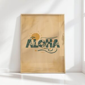 aloha typography print with minimalist tropical design