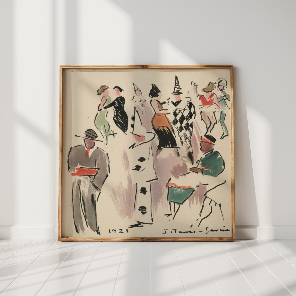 artists ball pierrot harlequin and dancers 1921 joaquin torres garcia high quality print