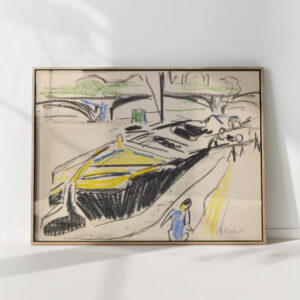 barge at elbufer with the carolabrucke in the background 1909 ernst ludwig kirchner high quality print