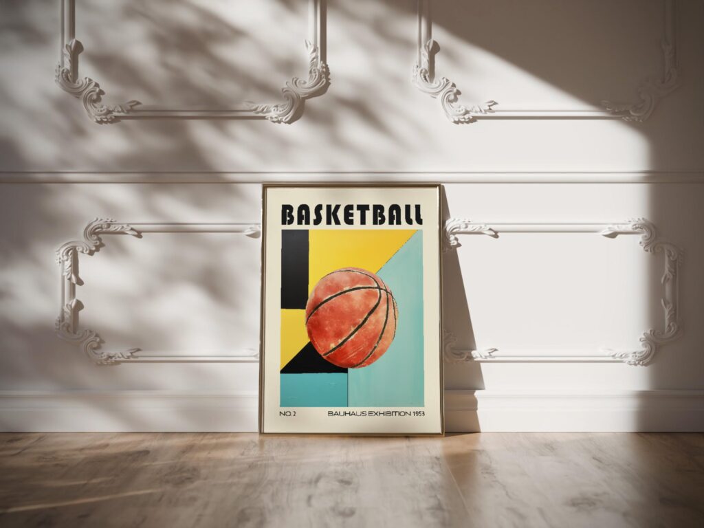 basketball mid century print geometric art