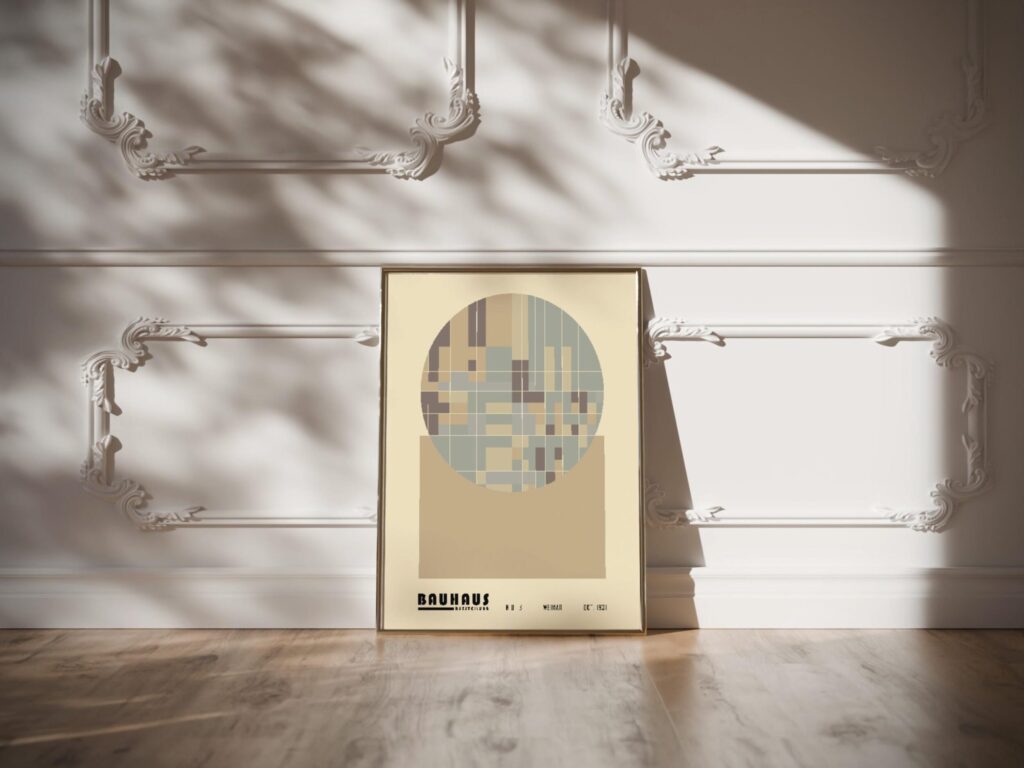 bauhaus print beige blue geometric shapes design