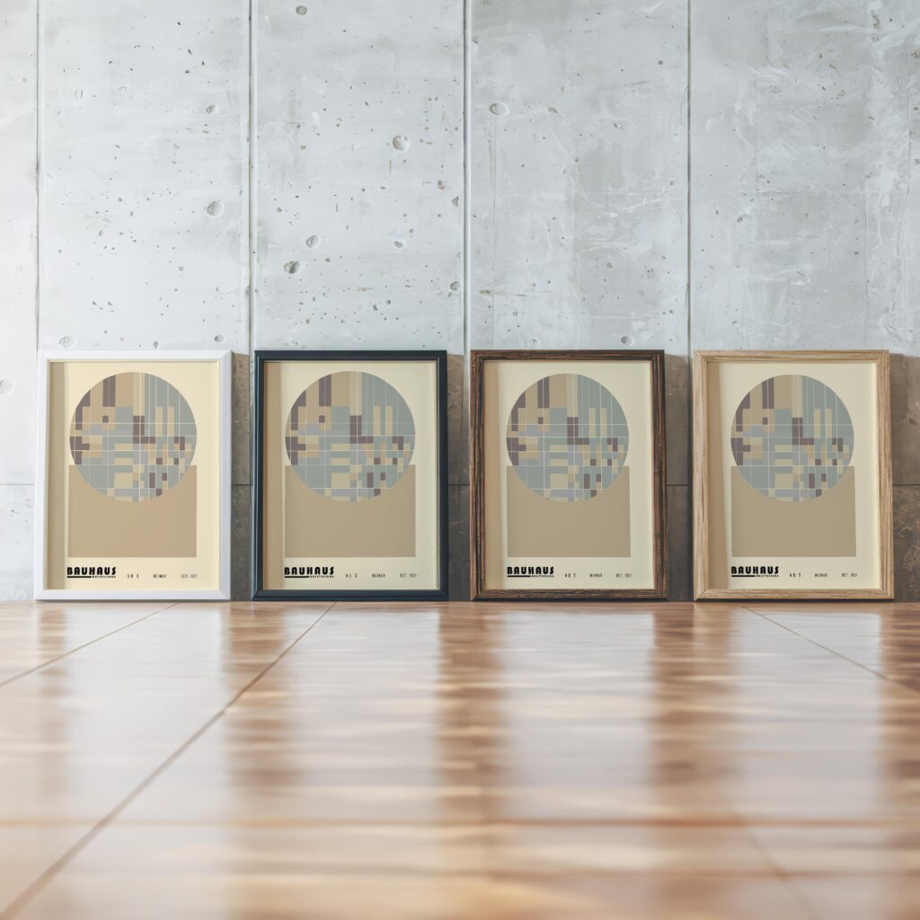 bauhaus print beige blue geometric shapes design 2