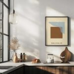 bauhaus print beige blue wavy line design 5