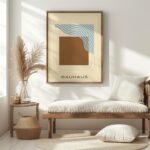 bauhaus print beige blue wavy line design 6