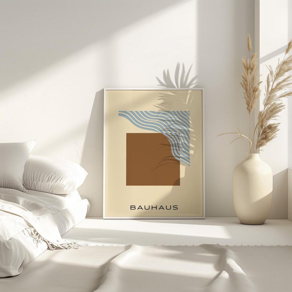 bauhaus print beige blue wavy line design 7