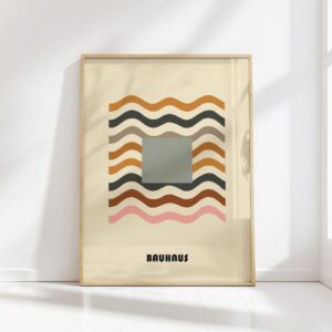 bauhaus print beige wavy lines and shapes design