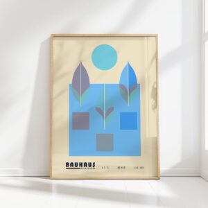 bauhaus print blue beige symmetrical geometric