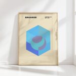 bauhaus print blue geometric cube design