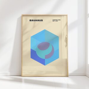 bauhaus print blue geometric cube design
