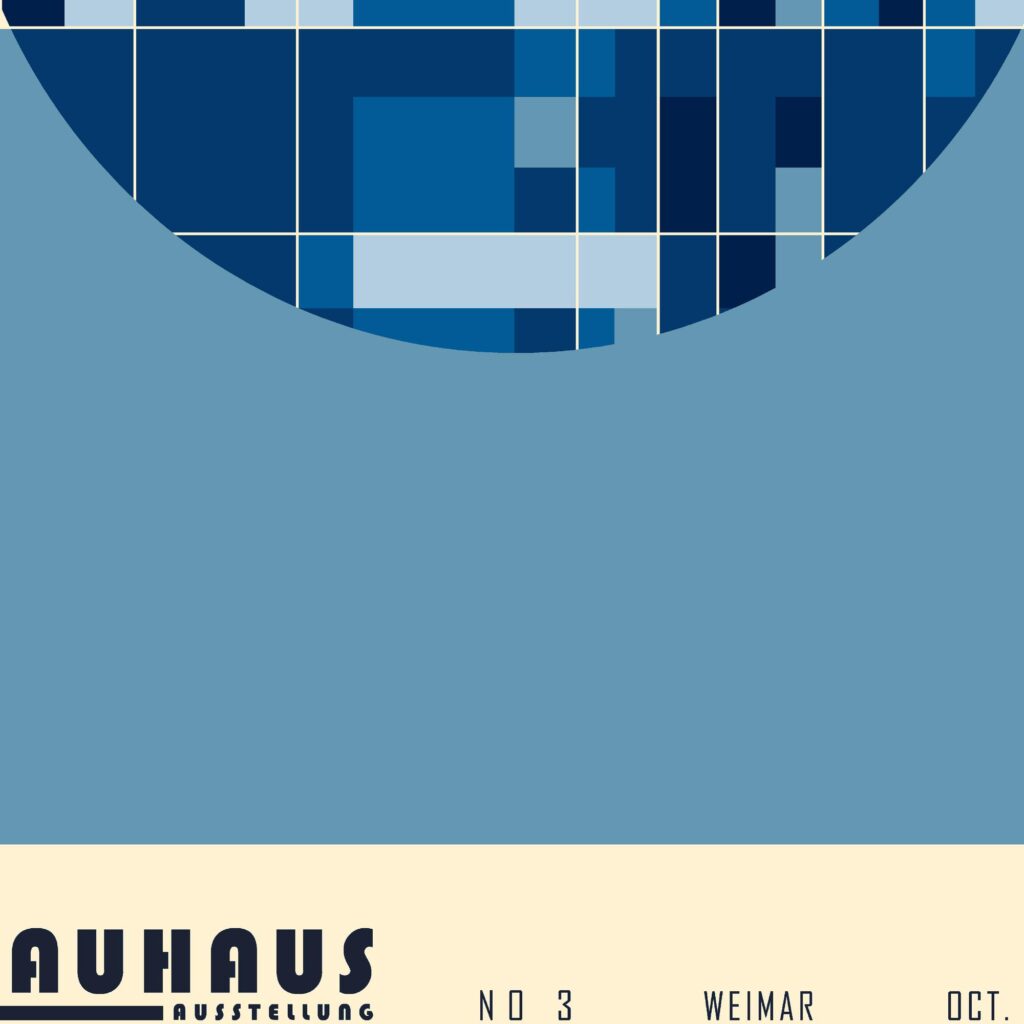 bauhaus print blue grid circle pattern 4