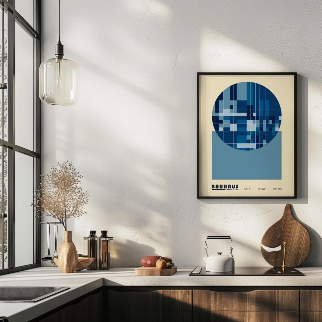 bauhaus print blue grid circle pattern 5