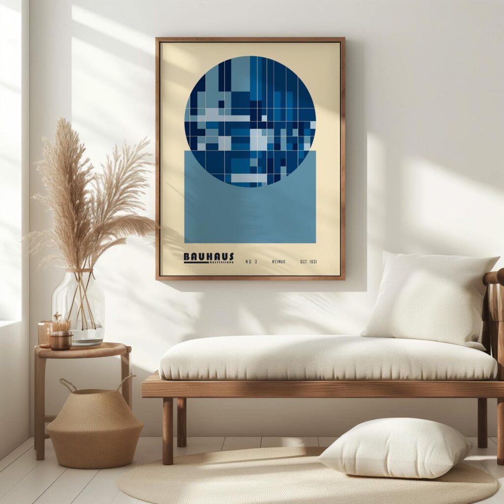 bauhaus print blue grid circle pattern 6