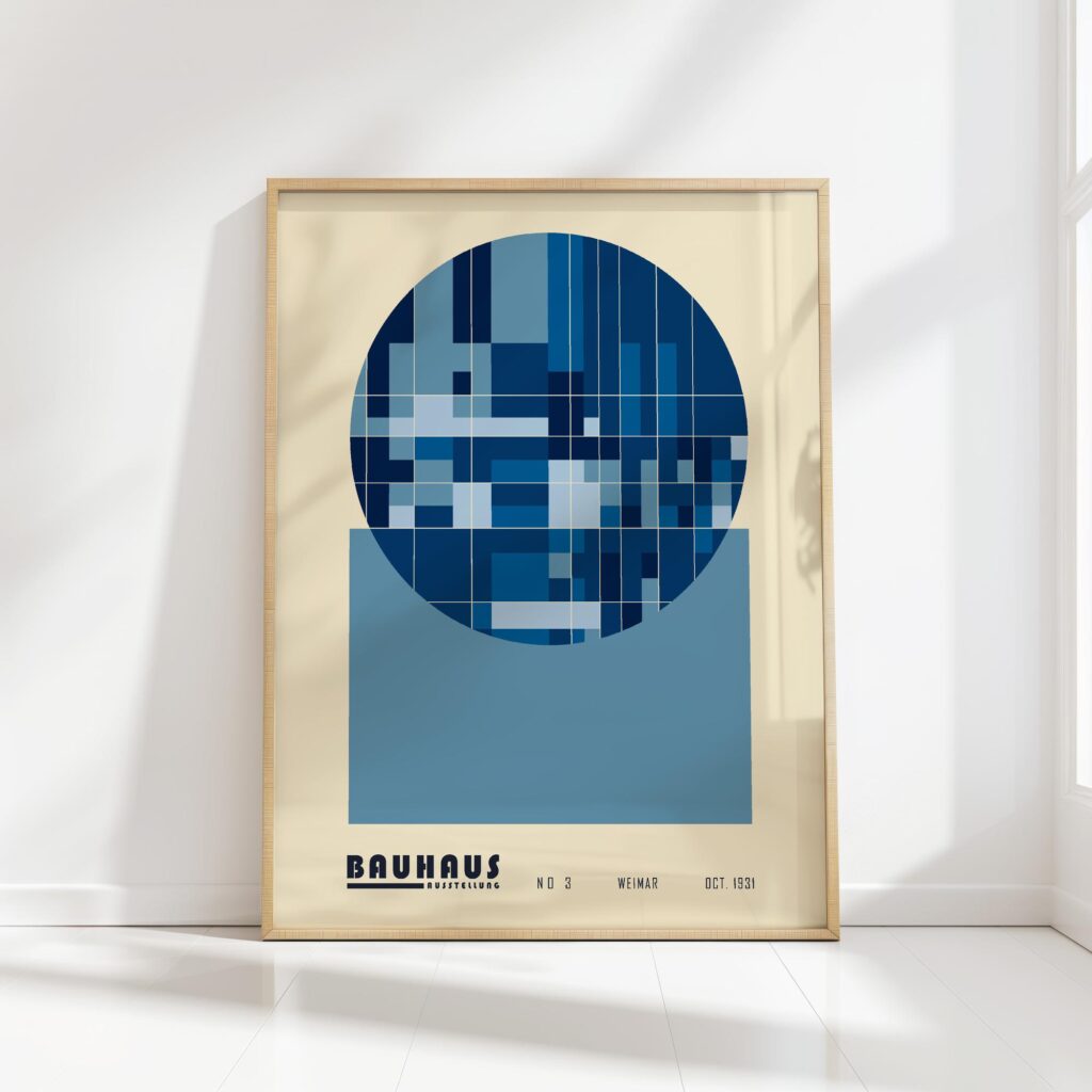 bauhaus print blue grid circle pattern 8