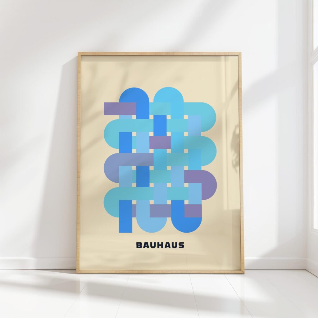 bauhaus print blue interlocking squares design