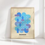 bauhaus print blue interlocking squares design