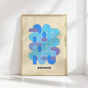 bauhaus print blue interlocking squares design