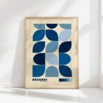 bauhaus print blue leaves geometric shapes design