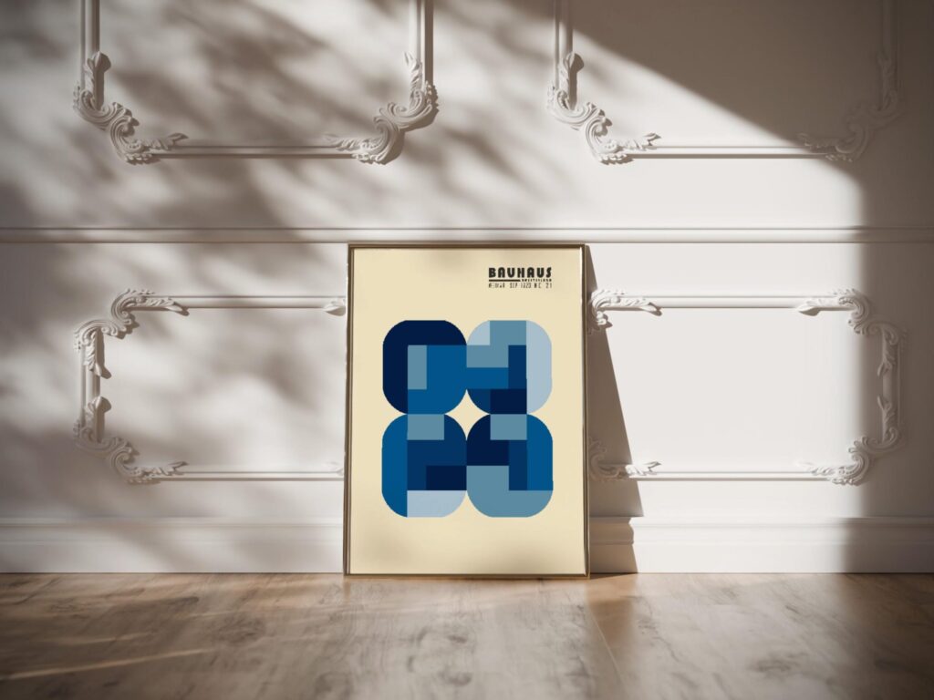 bauhaus print blue overlap geometric shapes