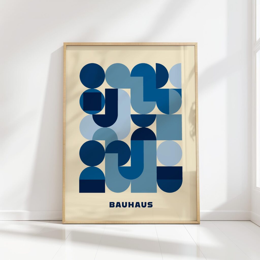 bauhaus print blue tile geometric shapes design