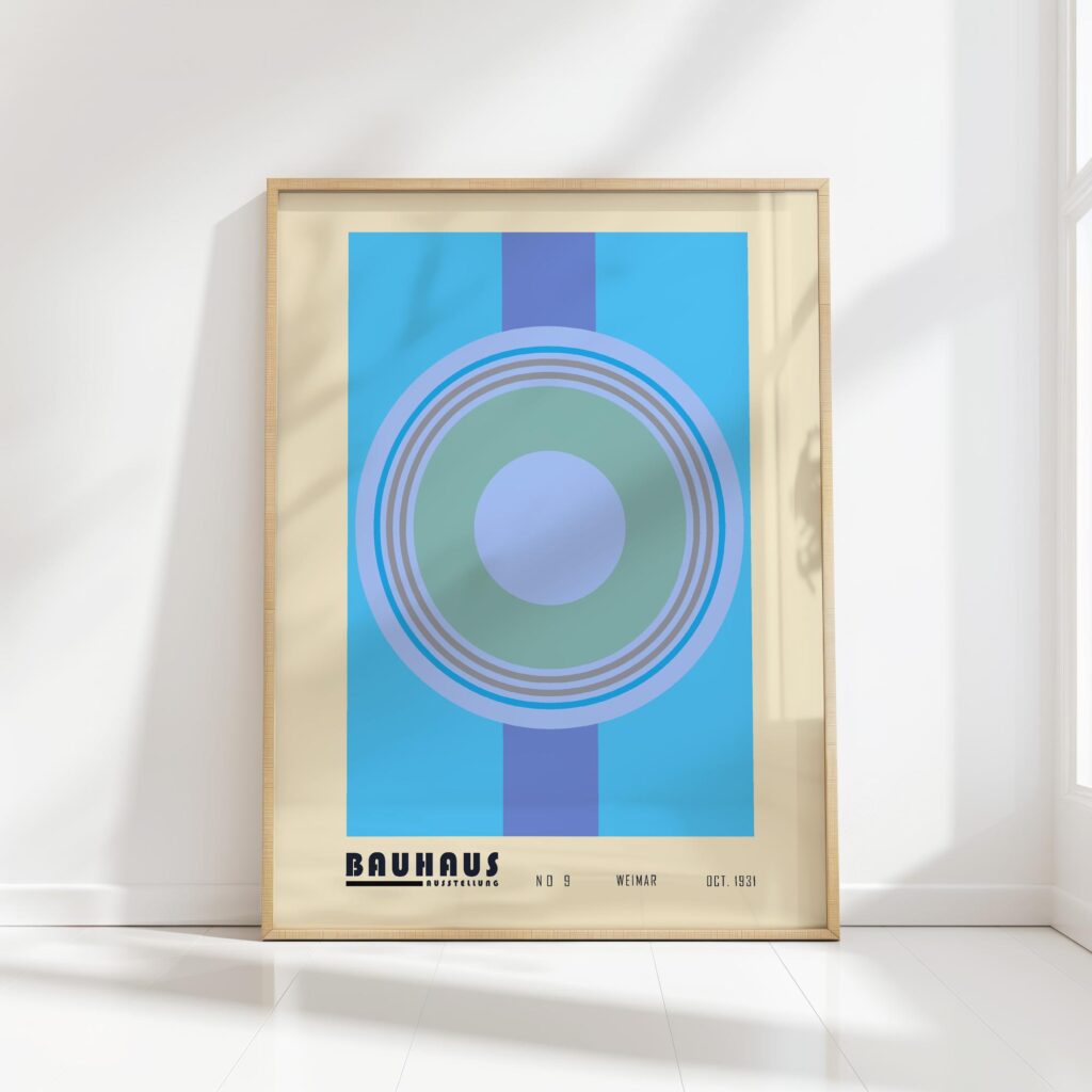 bauhaus print blue tones geometric circles